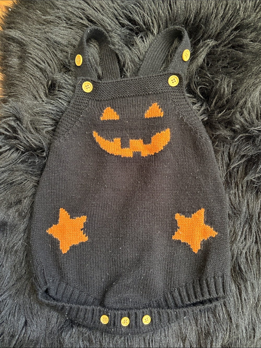 Kids Halloween Jack-O'-Lantern Knit Romper - Black & Orange